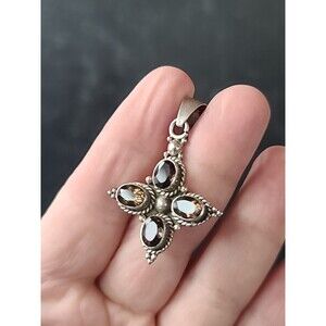 925 Sterling Silver Smoky Quartz Pendant Vintage